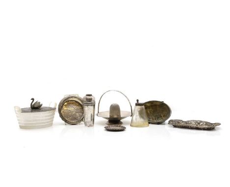 A collection of silver and plated items comprising a Norsk Marconi Kompani dish, marked 925, 10.5cm diameter, a Dutch 1938 co