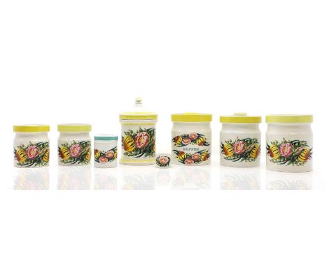 A collection of 'Tiger Lily ' Portmeirion Pottery canisters, 20th century, designed by Susan Willams-Ellis, comprising, one t