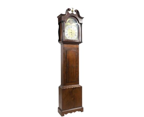 A George III mahogany longcase clock c.1795, the arched dial with moonphase, subsidiary seconds and date dials, signed Sn Len