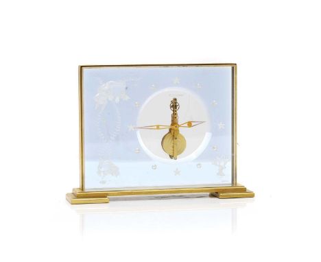 A Jaeger LeCoultre 'Marina' clock, designed with fish and aquatic plants, stamped to the base '385', 22cm wide4.5cm deep16cm 