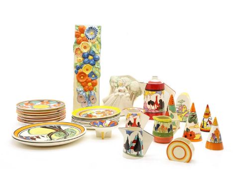 A collection of Clarice Cliff and Wedgwood pottery items to include seventeen limited edition plates, 26cm diameter, a Wedgwo
