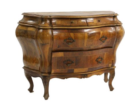 An Italian walnut commode, 19th centuryof bombe form, fitted with three drawers on shaped feet102cm wide, 81cm highProvenance