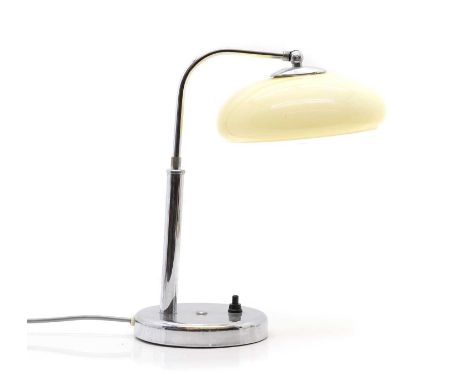 A retro desk lamp, c.1970, the chrome upright with circular cream glass shade on circular platform base,33cm highCondition Re