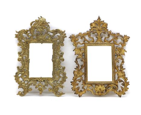Two gilt metal dressing mirrors, 20th century, each with a rectangular plate within a scrolling rococo frame,each approx 24cm