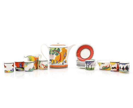 Clarice Cliff By Wedgwood, Ltd Edition Connoisseur Collection coffee service, comprising of a 'Cornwall coffee pot, 17cm high