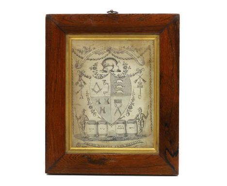 A silk printed coat of arms  for the Brush Makers Arms, Bristol, inscribed 'May Love & Trinity Support our Trade and keep tho