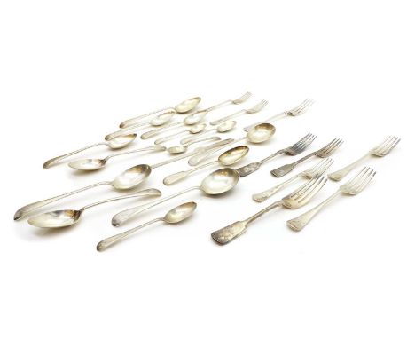 A collection of silver flatware, to include a part set by Harrison Brothers &amp; Howson, Sheffield 1930, comprising three so