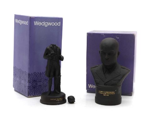 Two Wedgwood black basalt figures,  both in original boxes, comprising;  a bust of Dwight D. Eisenhower,  President of the Un