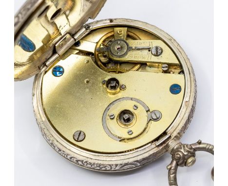 A silver 800 open faced ladies pocket watch, white enamel dial, with painted floral decoration to the centre, black Roman num