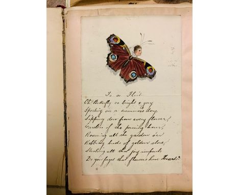 An Edwardian "autograph" album featuring inscriptions from friends &amp; family members, quotations/poems/proverbs, with seve