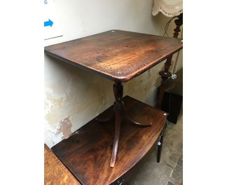 A George III mahogany tilt top occasional table, circa 1790, baluster column, tripod sabre base, width 60cm