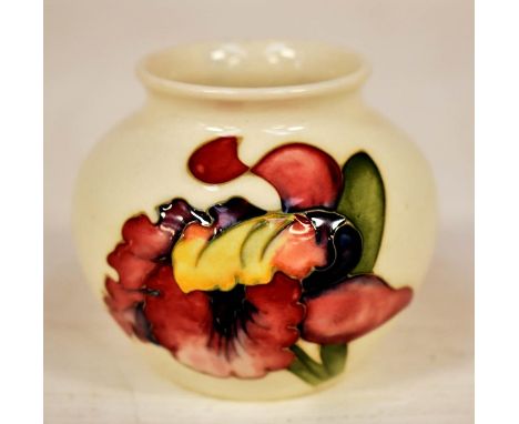 The Mitchell Collection of Moorcroft Pottery: A small 'Orchid' pattern 55 shape vase. Height approx 7cm. Blue Moorcroft stamp