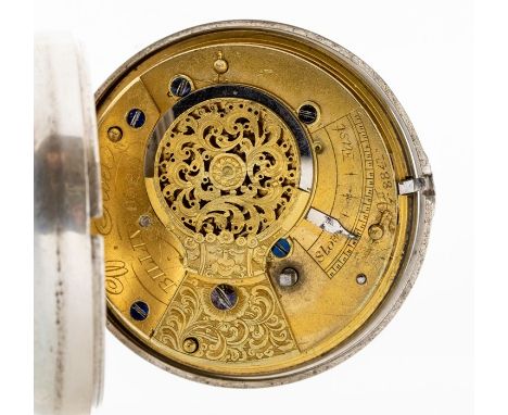 A mid 19th Century silver pair cased pocket watch, white enamel dial with dutch scene of horse and plough, with the saying 's