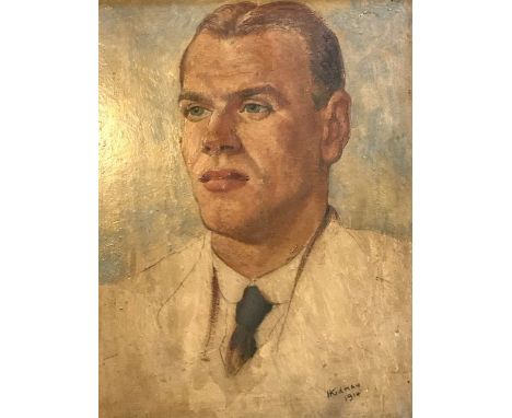 Hilda Elizabeth Kidman, A.S.W.A (British, 1891-1980), portrait of George Kidman, signed and dated 1914 l.r, inscribed verso, 