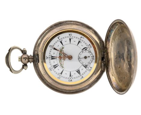 An unusual white metal 800 hunter pocket watch, white enamel dial with painted floral decoration, by David & G.S. Abdoo, Bagd