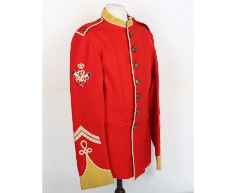 Victorian Hampshire Bandsman Tunic, fine example of a scarlet cloth tunic with yellow collar and cuffs with general service b