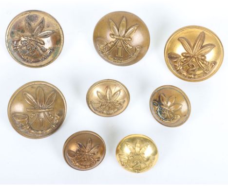 1st, 2nd & 3rd Battalion Royal Guernsey Light Infantry Officers Tunic Buttons, being four large and four small types. Only on