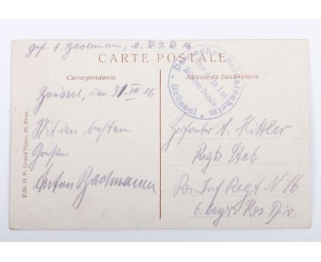 Historically Interesting Postcard Addressed to Adolf Hitler in 1916, card was sent to Hitler from his friend Anton Bachmann w