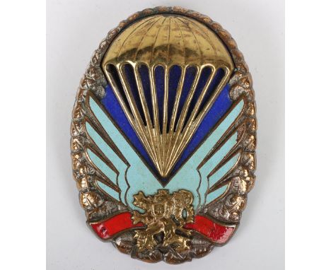 Czech Airborne Badge of Honour 1949-51, white metal, brass and enamel breast badge with screw back fitting to the reverse. Ba