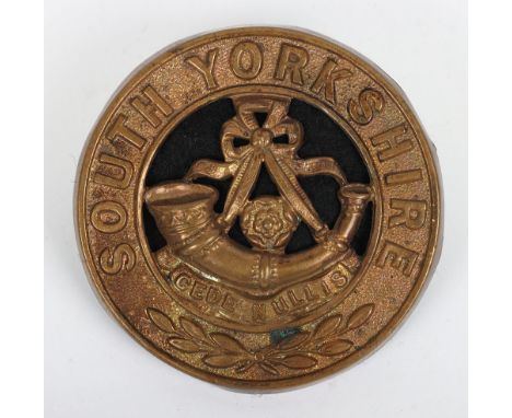 Scarce 1st Pattern South Yorkshire Regiment Other Ranks Home Service Helmet Plate Centre, being circlet with strung bugle and