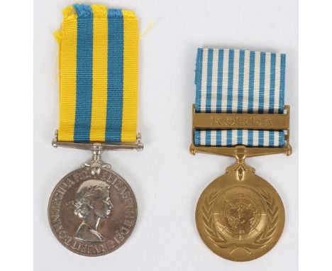 EIIR Korean War Medal Pair to the Leicestershire Regiment, Korea medal, “22470817 PTE. R.W.D. GLOVER R. LEICESTERS”, U.N. Kor