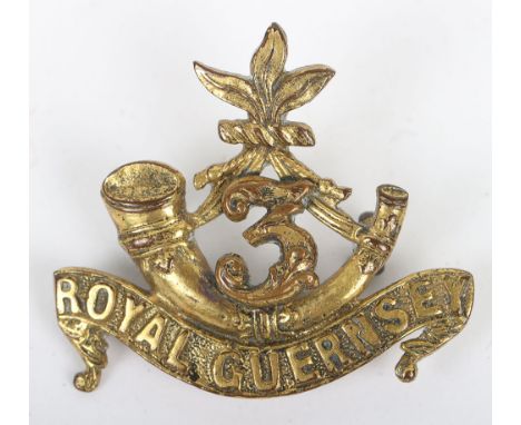 3rd Royal Guernsey Light Infantry Officers Headdress Badge, fine gilt metal example with lug fittings to the reverse. Late Ro