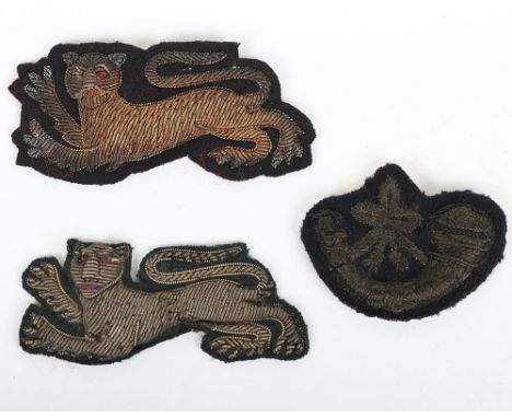 Guernsey Militia Officers Frockcoat Collar Badges, fine pair of bullion embroidered tigers accompanied by a embroidered strun