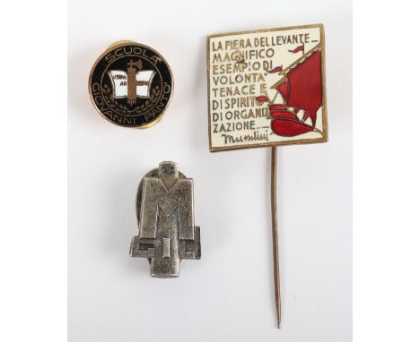 3x Enamel Italian Fascist Badges, including fine gilt and enamel example with signature of Benito Mussolini to the bottom; Fa