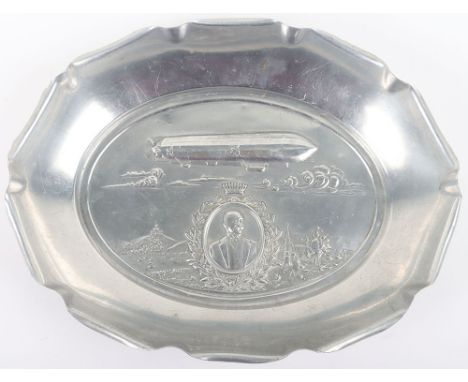 Zeppelin Duralumin Souvenir Bowl, with early Zeppelin above clouds, Graf von Zeppelin portrait etc, Lake Constance and Friedr