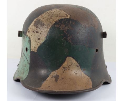 WW1 German M-16 Camouflaged War Trophy Steel Helmet, good example of a M-16 steel combat helmet shell which has a painted cam