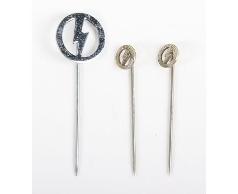 3x British Union Fascists (B.U.F) Supporters Stick Pins, being a large and two smaller type chromed examples of being the emb