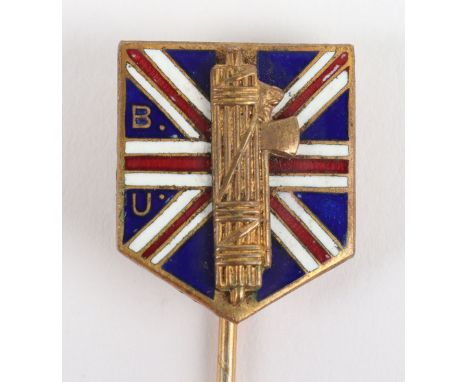 Post 1936 British Union of Fascists (B.U.F) Members Stick Pin, being gilded Fasces on enamel shield in the form of the Union 