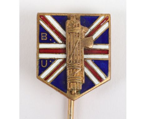 Post 1936 British Union of Fascists (B.U.F) Members Stick Pin, being gilded Fasces on enamel shield in the form of the Union 