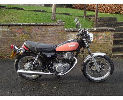 A 1978 Yamaha SR500, registration number JCG 135S, frame number 2J4005573, black/red. Yamaha's SR500 became available to the 