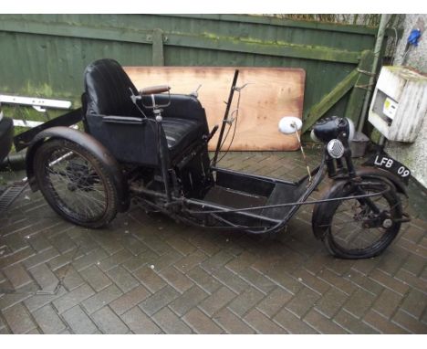 A 1940s Argson Runnymede Invalid Carriage restoration project, black. Designed in South Africa, the Argson Runnymede was subs