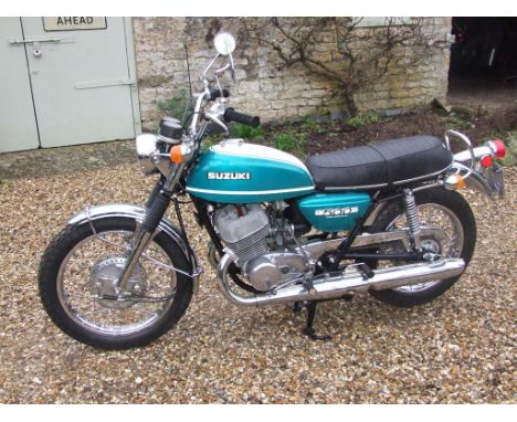 A 1971 Suzuki T500R, registration number BAX 219J, frame number T500-35849, engine number T500-67411, green/white. Suzuki's T