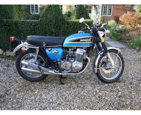 A 1976 Honda CB750/Four, registration number NRX 594R, frame number CB750-2576773, engine number CB750E-2466614, blue. Honda'