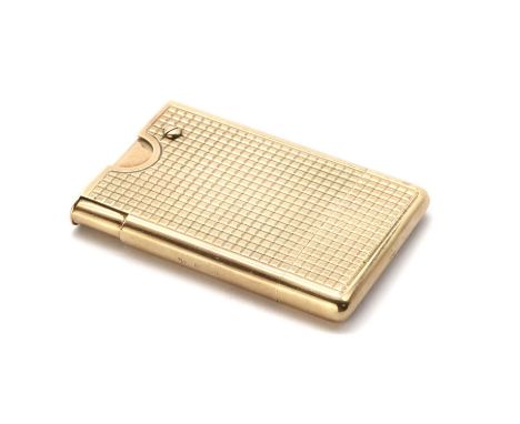 A 9ct gold Garrard lighter, c.1960,of slim rectangular form, with hobnail style decoration, and sprung lid and strike, London