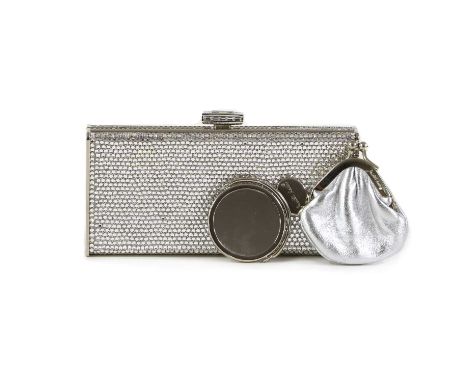 A Judith Leiber diamante evening bag,rigid sided, decorative press closure, silver tone hardware, chain handle with decorativ