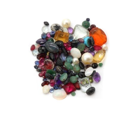 A collection of unmounted gemstones, to include citrine, aquamarine, blue topaz, amethyst, garnet, emerald, opal, sapphire, s