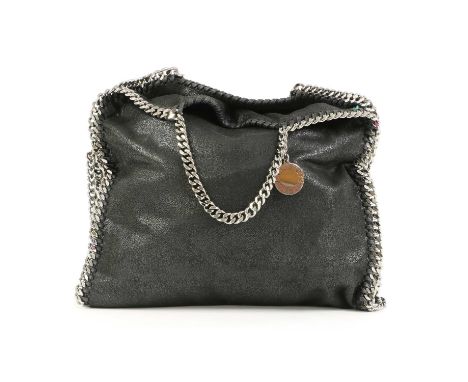 Stella McCartney black Falabella bag,faux suede exterior, whipstich and chain detailing and handles, magnetic closure opening