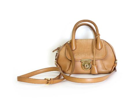 Salvatore Ferragamo tan leather Fiamma bag,front pocket with padlock closure, zip top closure opening to interior zip pocket,