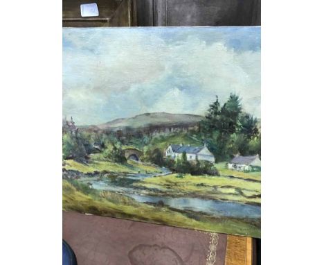 LOT OF SEVEN PAINTINGS including an oil on canvas, a watercolour and a pencil sketch (7)