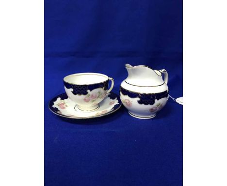TUSCAN PART TEA SERVICE together with a blue, gilt and floral patterned part tea service