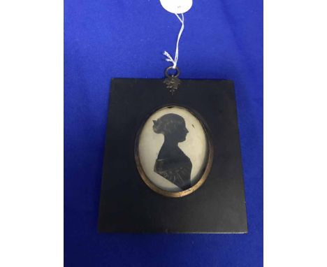 19TH CENTURY PAINTED SILHOUETTE PORTRAIT OF A YOUNG LADYalso an Ambrotype style image of a crofter woman, a sepia portrait an