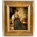 Dannecker, Arnold (geboren 1939), Ölgemälde Dame in Tracht liest Brief