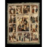 Ikone Mehrfelderikone wohl Festtagsikone Russland 19. Jahrhundert, ca. 45cm x 36cm