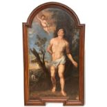 Ölgemälde Barock 18. Jhdt. heiliger St. Sebastian, Wappen Herren von Bubenhofen W.C.v.B.