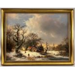 Stienen, Karl Heinz (1918-2002), Ölgemälde idyllische Winterlandschaft Schnee Eis Personen ca. 91cm