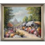 Unleserlich signiert, Ölgemälde Blumenmarkt